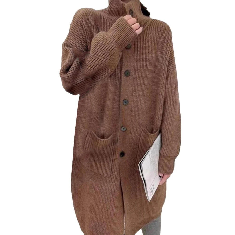 

Overcoat Sweater Coat Polyester Regular Single Breasted Solid Color Female Knitted Cardigan Lapel Autumn Daily