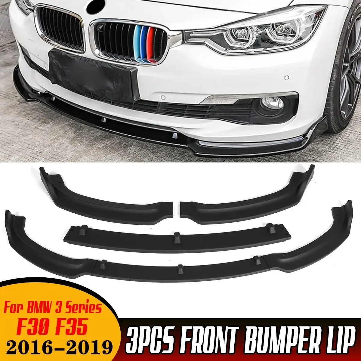 

New 3PCS Car Front Bumper Lip Diffuser Spoiler Protector Cover Guard Deflector Lips For BMW 3 Series F30 F35 2016-2019 Body Kit