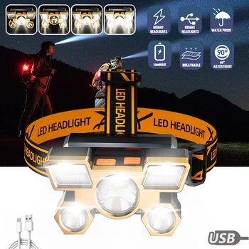 Usb Rechargeable Headlamp Head-Mounted Strong Flashlight Built-in Battery Outdoor Camping 5 Styles Night Headlight Fishing Lamp 3