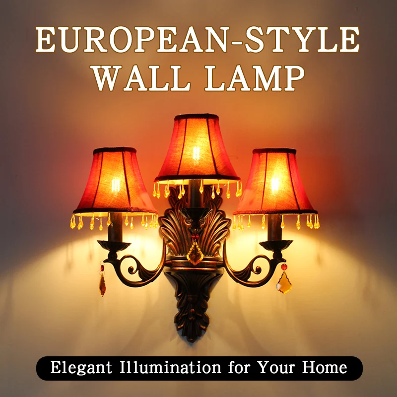 Retro อเมริกันยุโรปศิลปะเหล็กสีแดงผ้าคริสตัลโคมไฟสําหรับห้องโถงร้านอาหารห้องนอนทางเดินโรงแรมบาร์โคมไฟติดผนังตกแต่ง 1