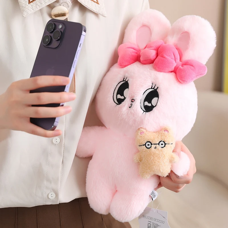 かわいい大きな目バニーゲーム人形のおもちゃ子供のためのピンクの弓