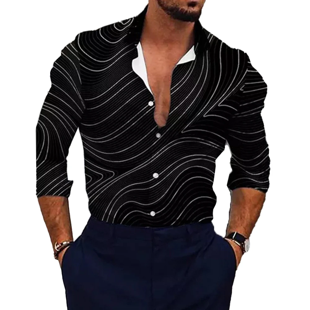 

Men's Fitness Shirt with Stylish Print Muscle Shape Highlighting Long Sleeve Button Down Style Match for Catchy Party Dress Up