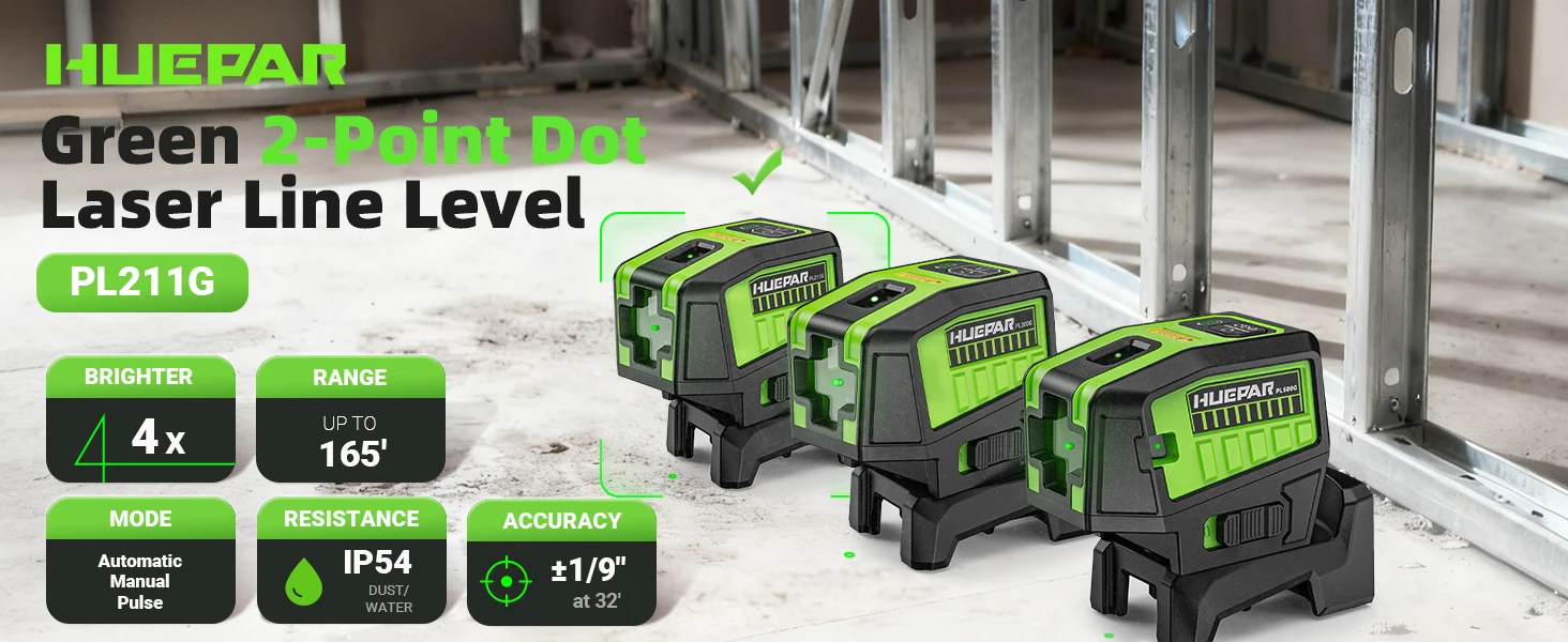 PL211G sharp light 2 Lines 2 Dots green beam self-leveling laser level with puls