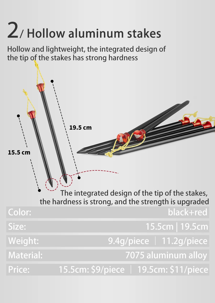Description Picture 6 of item3F UL GEAR 15.5cm Pegs Aluminum Stakes Nail For Camping Tent Rope Ultralight Tent Accessories 5 pcs Equipment Outdoor Travel