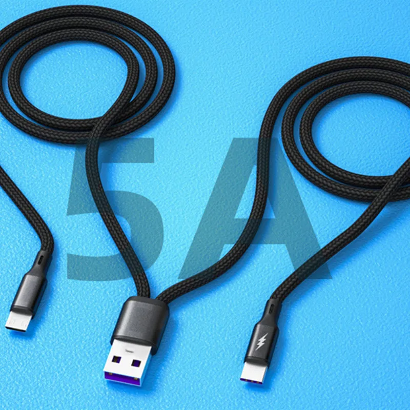 

0.2m/1.2m Dual 2 IN 1 USB to Micro USB Type C Cable Short Nylon Charger Data Cable 5A Fast Charging Power Bank Phone Cables