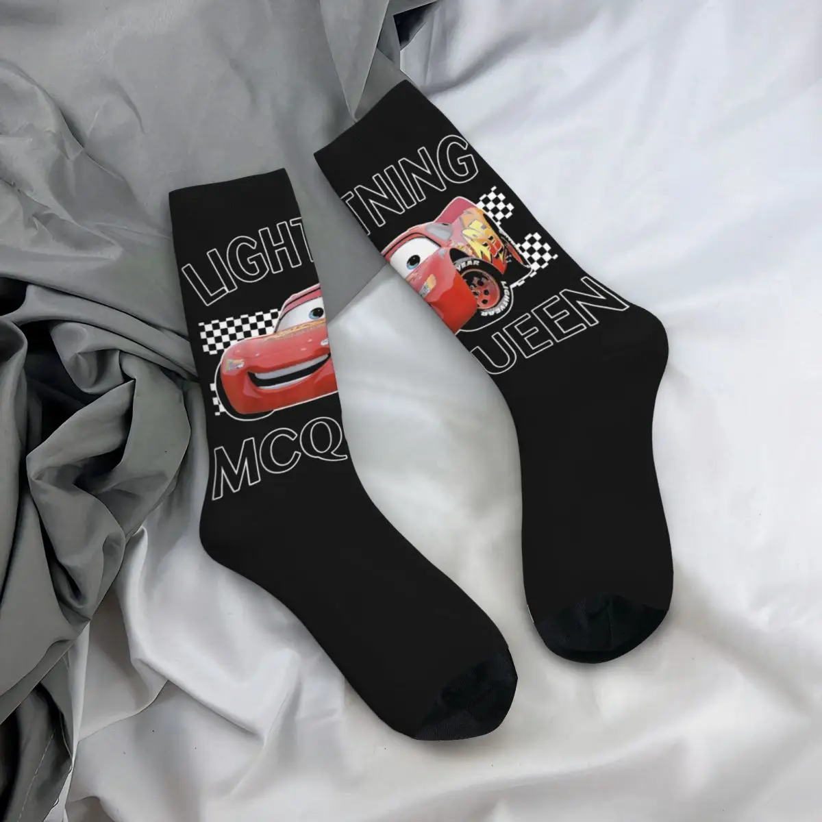 Retro Blitz McQueen Autos Fußball Socken Cartoon neue Polyester lange Socken für Frauen Männer Schweiß absorbierend