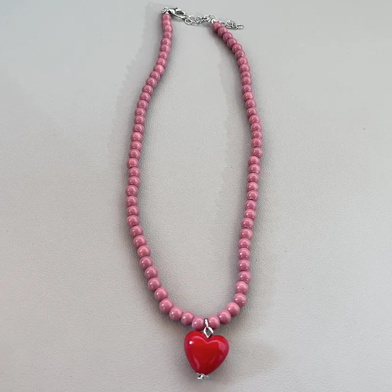 Red glass heart pendant necklace AliExpress
