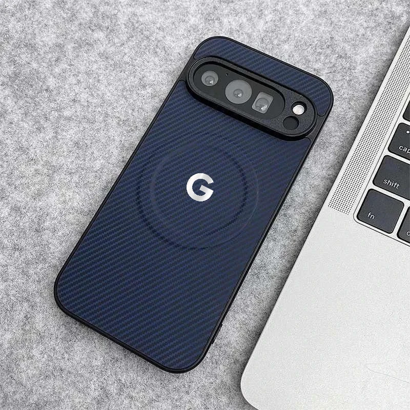 Premium Carbon Fiber Leather Magnetic Case with Wireless Charging and Shockproof Protection