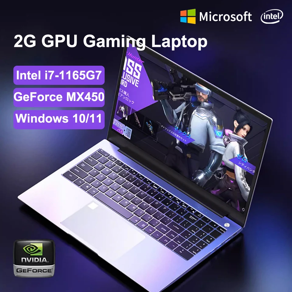 

11th Gen Ultraslim Intel Laptop Core i7-1165G7 MX450 2G GPU 16G RAM Windows 10/11 Gamer Notebook Backlit Fingerprint Portable PC