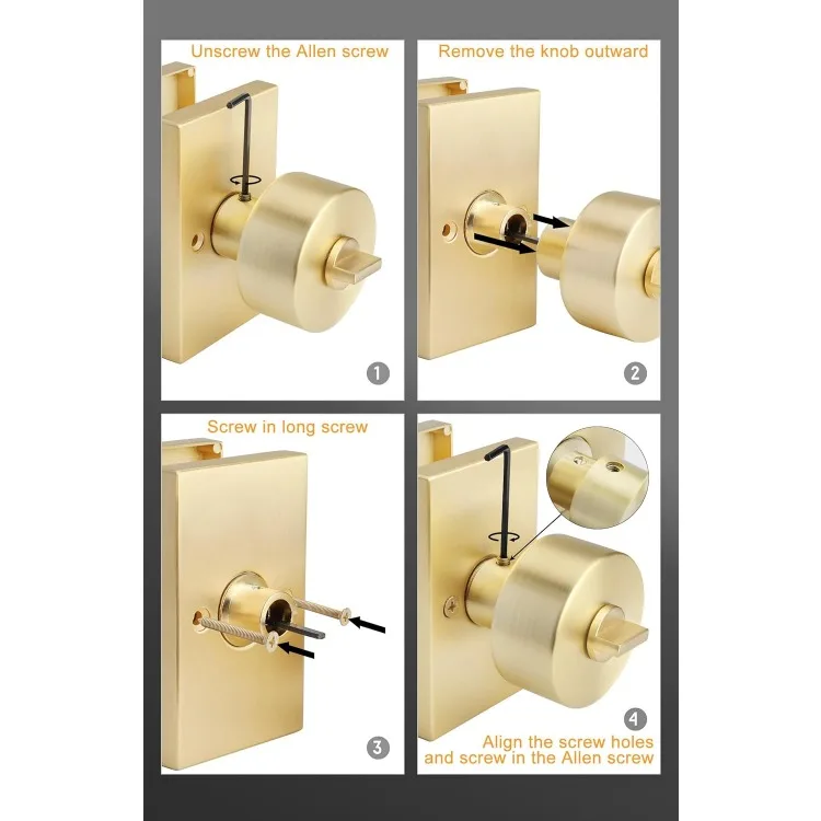 Goldenwarm 3-Pack Gold Interior Door Knobs - Brushed Brass, Zinc Alloy, Privacy Bedroom/Bathroom Knobs, Adjustable Latch