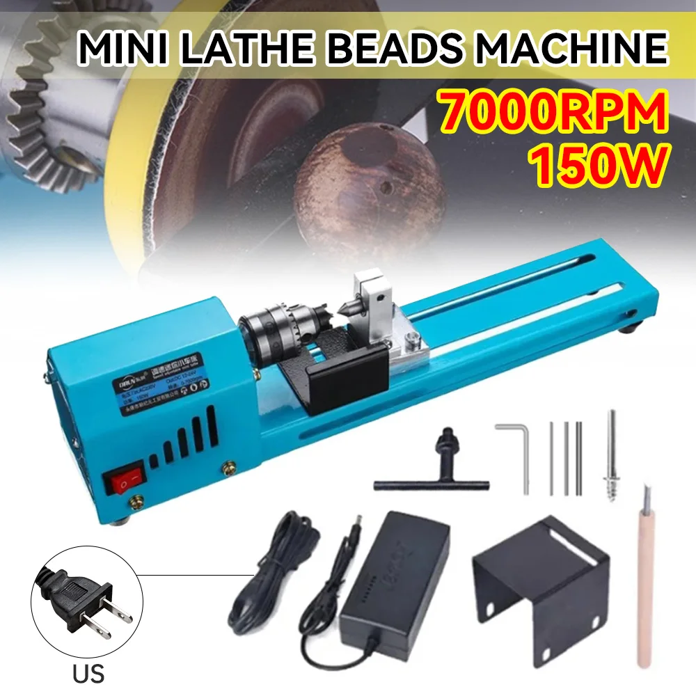 

150W Mini Lathe Beads Machine DIY Woodworking 7 Level 7000RPM Adjustable Speed Buddha Pearl Lathe Machine Drill Rotary Tool