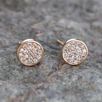 Female Cute Crystal White Zircon Stone Stud Earrings Vintage Gold Color Wedding Fashion Jewelry For Women
