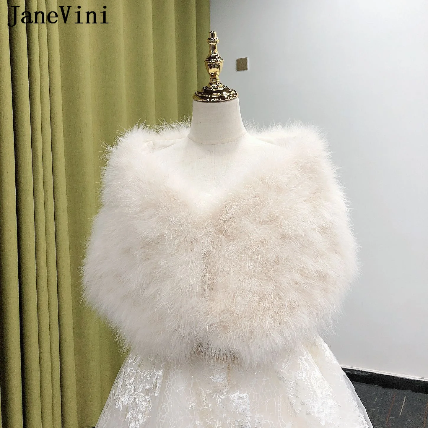 green emerald velvet dress Light beige faux fur shrug bolero main image 0