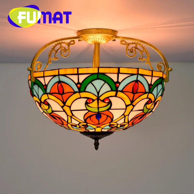 

FUMAT Tiffany style Red heart beads stained glass chandelier 16inch ceiling light Dining room bedroom aisle hallway LED decor