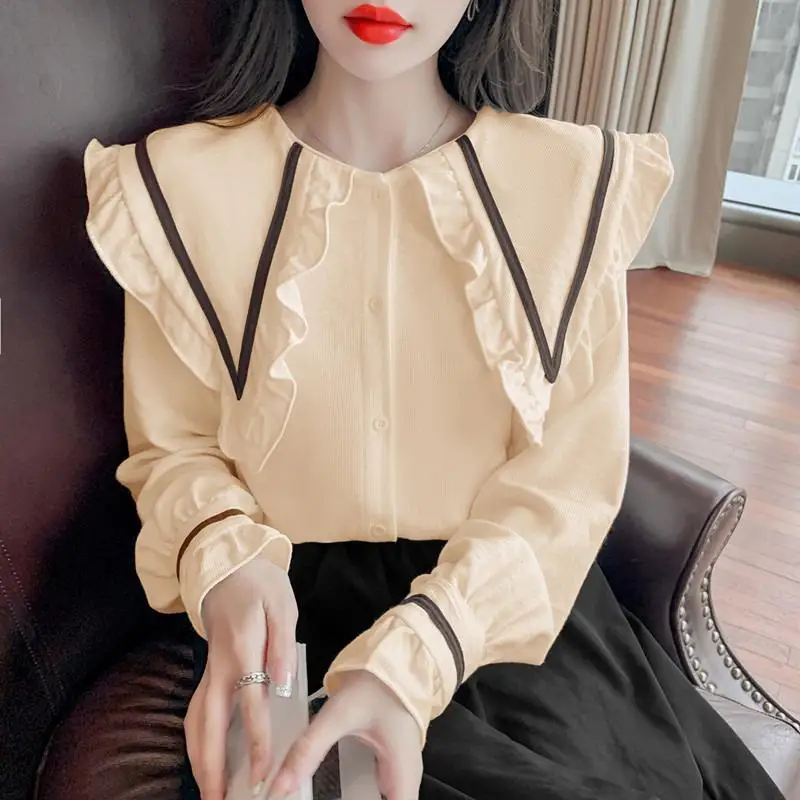

2024 Fashion Women's Spring Autumn Loose Long-sleeved Shirt Female Single-breasted Blouses Ladies Solid Color Casual Shirts J335