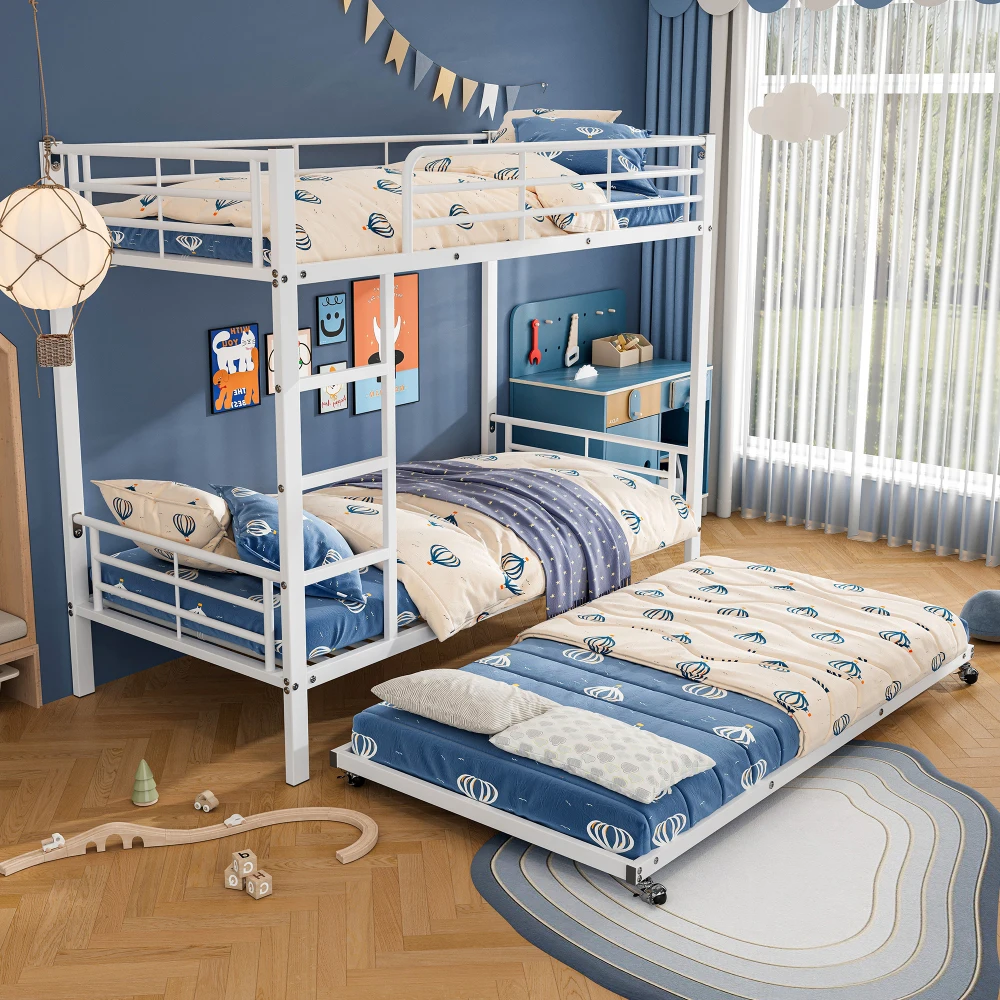 90x200cm&90x190cm Etagenbett aus Eisen, mit ausziehbarem Bett, vierseitige Gitter auf dem oberen Bett, Schwarz und Weiß, für Kinder und Jugendliche – Detail 31