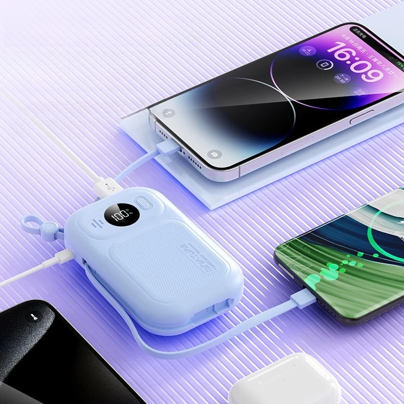 Large Capacity Digital Mini 10000mAh Mobile Power Bank with Built-in 22.5W Fast Power Bank Cable 3