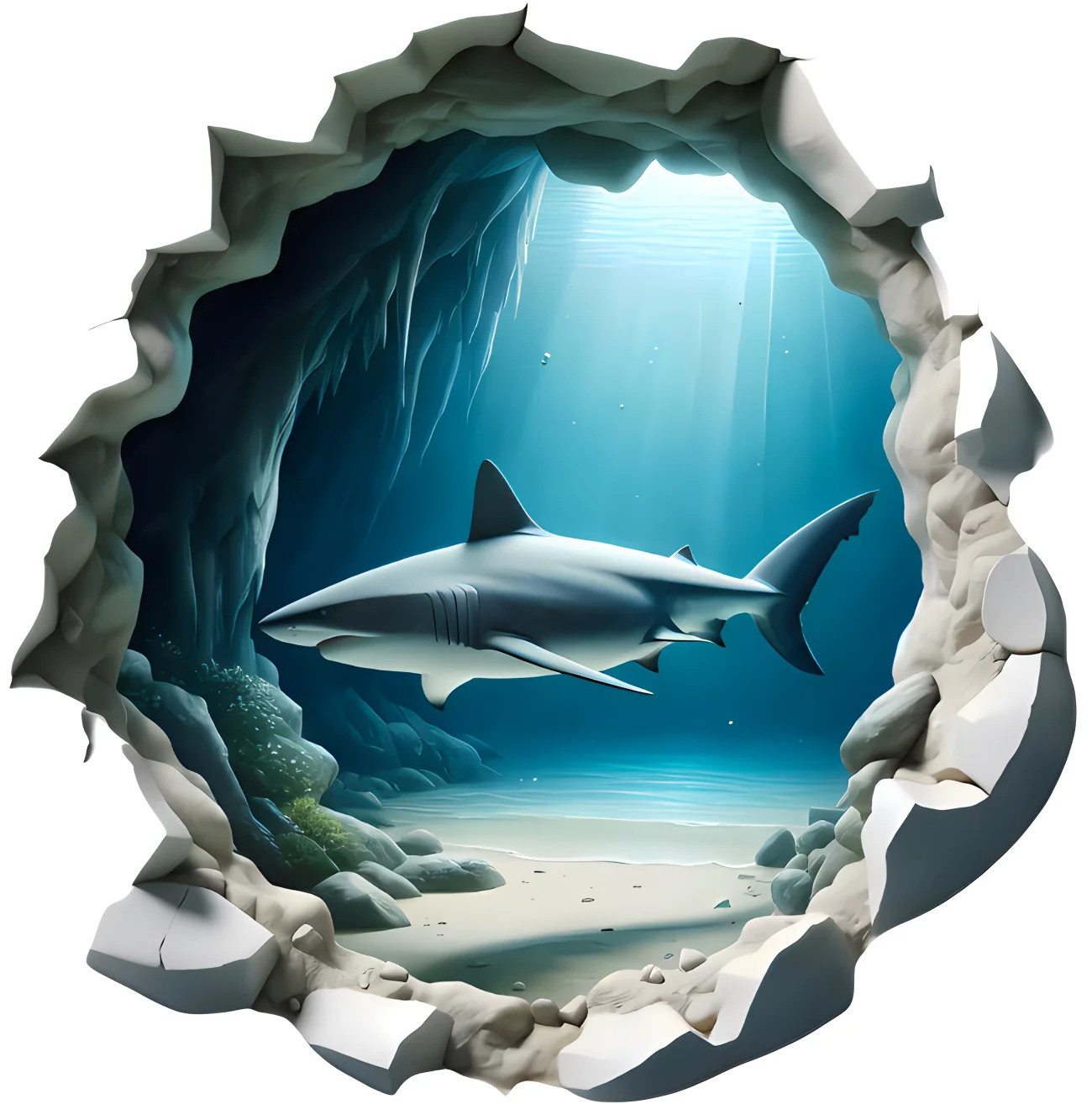 Wall Sticker Kids Room Background Home Decoration Mural Living Room Wallpaper Funny Decal Broken Hole Shark D08