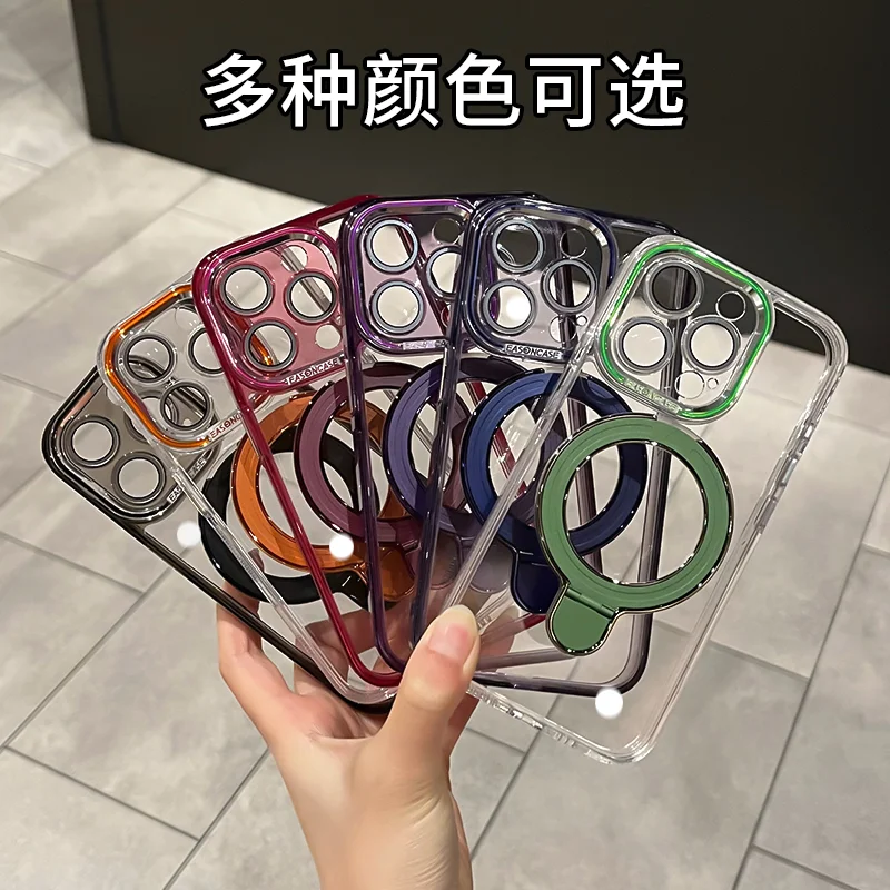 Magnetic stand for iPhone 15promax case with lens film 14/13/12 transparent hard 15promax 14promax 13promax 12promax 11promax