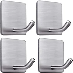 Durable Stainless Steel Adhesive Towel Hook for Bathroom and Kitchen Storage, Silver Finish (Silver 4 Pack)