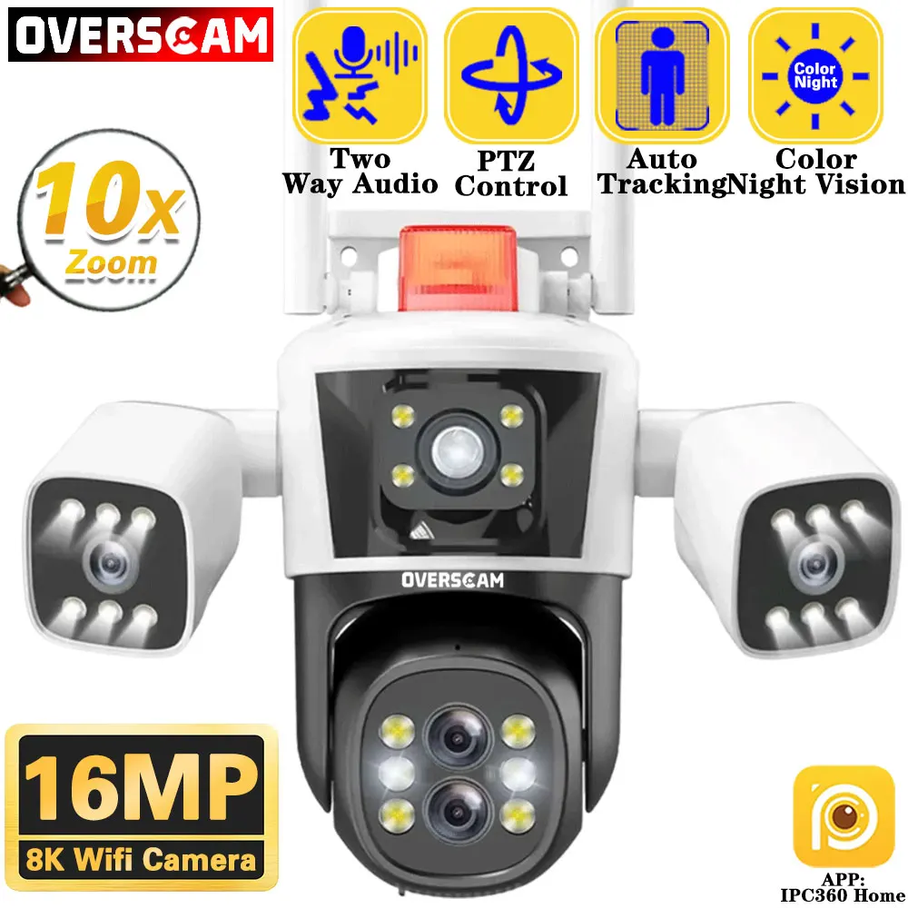 10X Zoom 16Mp 8K Wifi Telecamera Ip Tre Lenti Vista Panoramica Esterna Ptz Smart Track Protezione Di Sicurezza Sorveglianza Stradale Ipc360