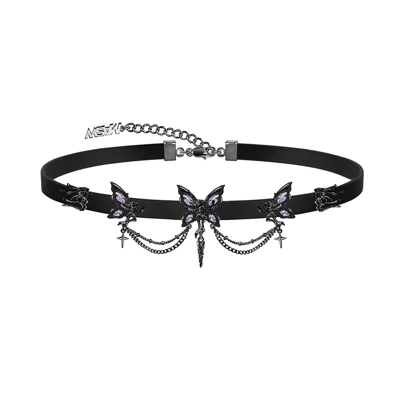 MASW Original Design Cool Style Elegant Temperament One Black Butterfly PU Choker Necklace For Women Girl Popular Jewelry Gift