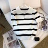 New Striped Pattern Collared Sweater Versatile Short Sleeve Knitted Top For Spring & Summer Women's Clothing Crop Top 2