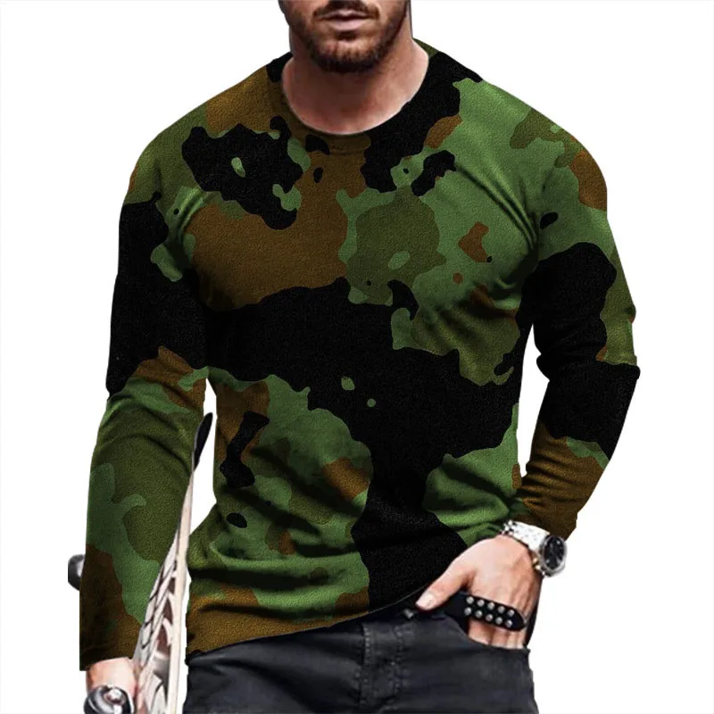

Loose Casual Men's Camo Pattern T-Shirts Autumn Long Sleeve Round-Neck 3D Print Sporty Workout Man's Tops Tees 6XL Plus Size