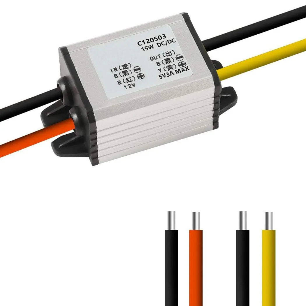 12V to 5V Car Power Converter - 3A 15W Step-Down Voltage Regulator with Auto Protection
