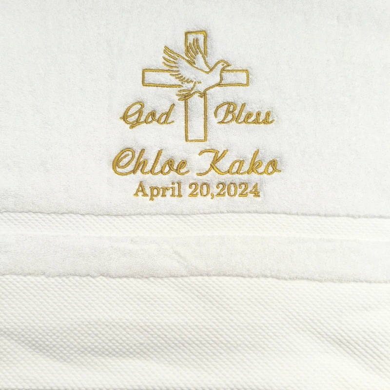 AHSNME Customized Baptism Towel 70x140cm Bath Towels for Baby Christening White Towel with Name and Date