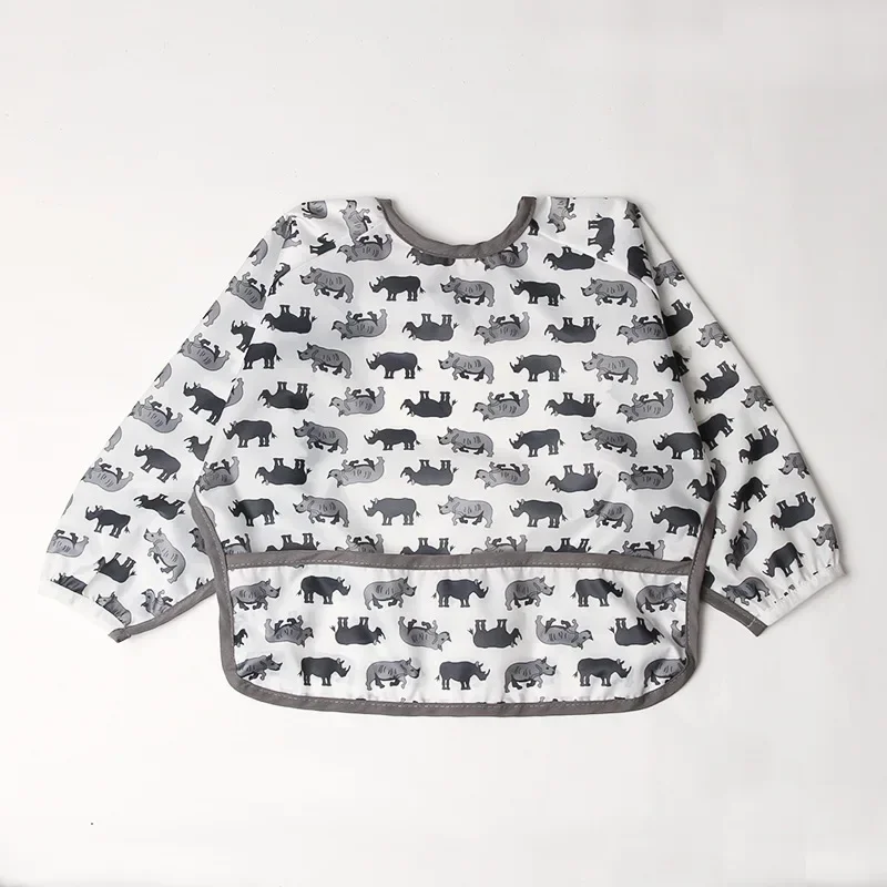 New Cute Cartoon Baby Bibs Waterproof Infant Eating Bib with Pocket Children Drawing Long Sleeve Apron Kids Burp Cloth For Kids