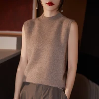 Women Sleeveless Tank High Quality Wool Knit Vest Tops All Seasons Half High Collar First-Line Ready-To-Wear Soft Solid Camisole - Image 2