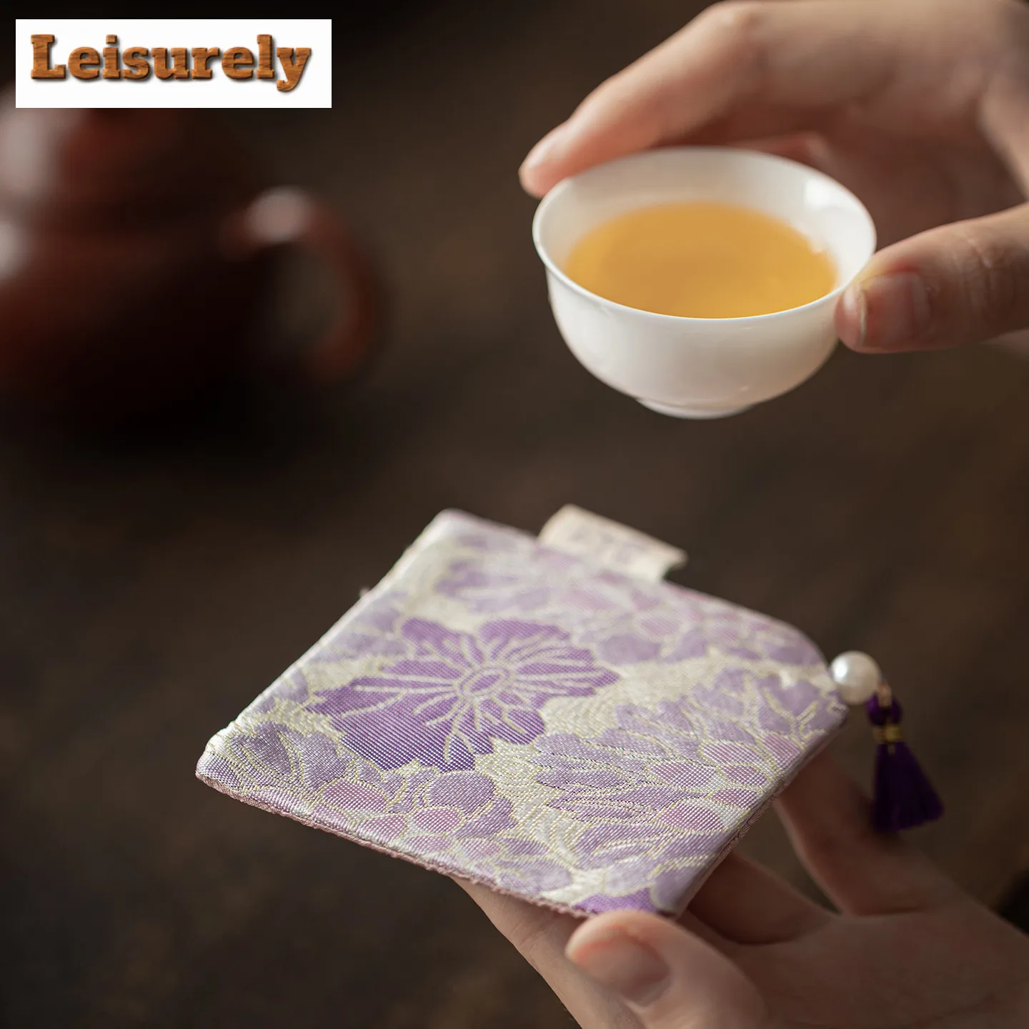 Chinese Purple Flower Anti-scald Tea Table Mats Zen Drink Coaster Dinner Table Cloth Mat Chinese Tea Set Equipment Decoration