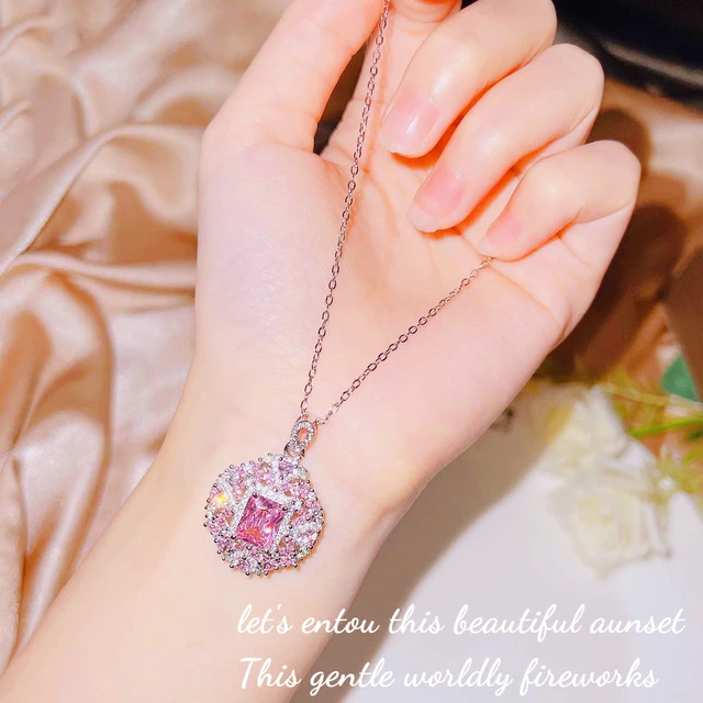 Pink Heart Crystal Pendant Barbie Princess Castle Necklace for Women Ins  Sweet Romantic Party Necklace Jewelry Girls Gifts - AliExpress