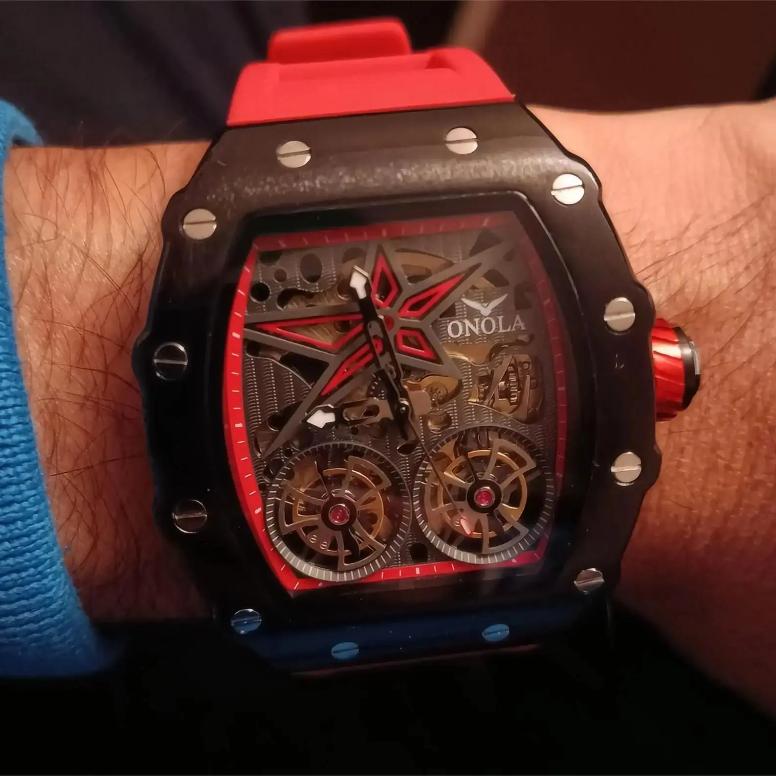 Luxury Automatic Watch Men Sport Casual Rubber Strap Fashion Decorative Double Tourbillon Mechanical Wristwatch Man