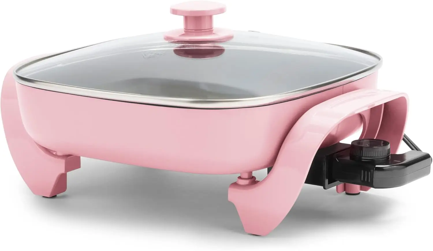 12" 5QT Square Electric Skillet, Adjustable Temperature Control, Cool Touch Handles, Quick Even Heating, Scratch Resistant, Pink