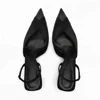 Point Head Kitten Heel Slingbacks Pumps For Women French Style Black Closed Head Mid-Heel Sandals Summer Sexy Cross Satins Shoes 2
