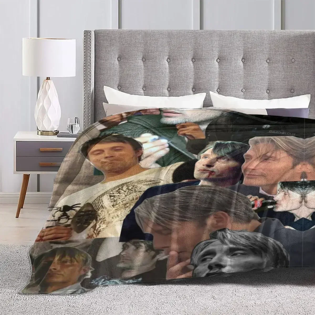 Mads Mikkelsen Warm Soft Blanket Actor Star Photos Airplane Travel Throw Blanket Winter Funny  Flannel Bedspread Sofa Bed Cover 4