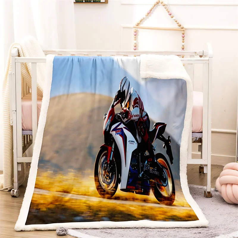 Racing Motorcycle Winter Home Thick Blanket Front Polyester Back