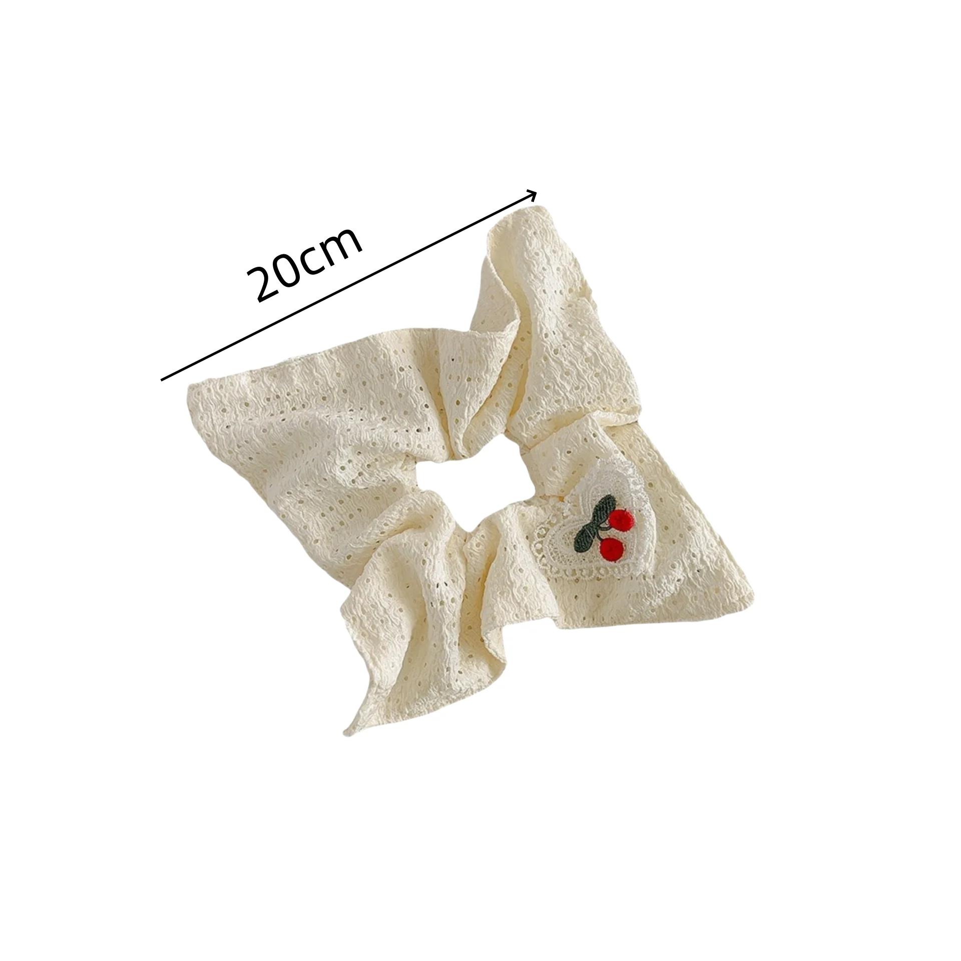 White Eyelet Scrunchies with Cherry Embroidery, Bow Hair Ties, Cute Girl Hair Accessories, Ideal for Ponytails
