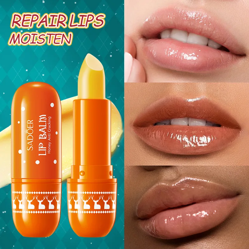 SADOER Christmas Honey Lip Balm Cherry Avocado Brightening Lips Balm Moisturizing Anti Cracking Hydrating Repair Lipstick