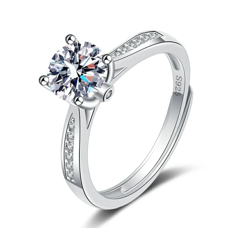 

Pmj078 morsonite diamond ring S925 Silver Ring female six claw D color 1 carat engagement Valentine's Day gift