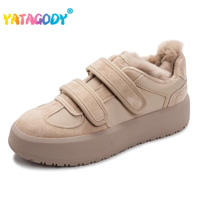 

YATAGODY New Women Genuine Leather Sneakers High Platforms Warm Velvet Winter Outdoor Casual Shoes Woman Sneakers Size 35-40