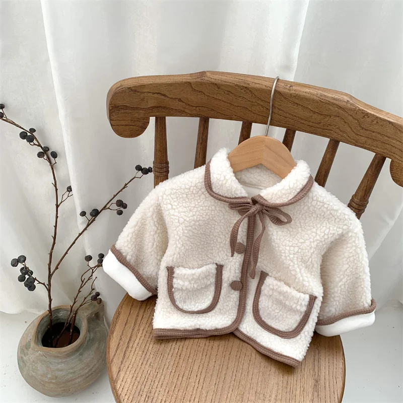 Newborn padded thickened Jackets Girl Fleece Warm Coat Infant Toddler Lamb Wool Outwear Boys Bow Thick Outerwear Baby Clothes