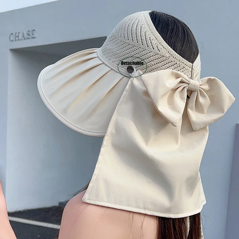 

Hollow Top Sun Hat Women Summer Detachable Shawl Sunshade Hat Female Outdoor Beach UV Protection Breathable Lady