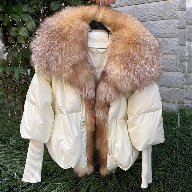 2023 Fashion New Autumn Winter Real Fox Fur Collar Thick Women Warm Coat Duck Down Jacket Luxury Outwear New Female Coat