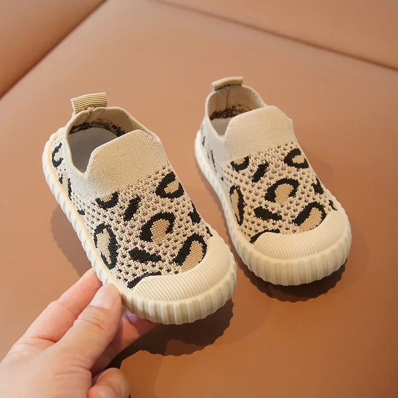 Super Soft Bottom Knitted Upper Baby Boys Shoes Low Top Leopard
