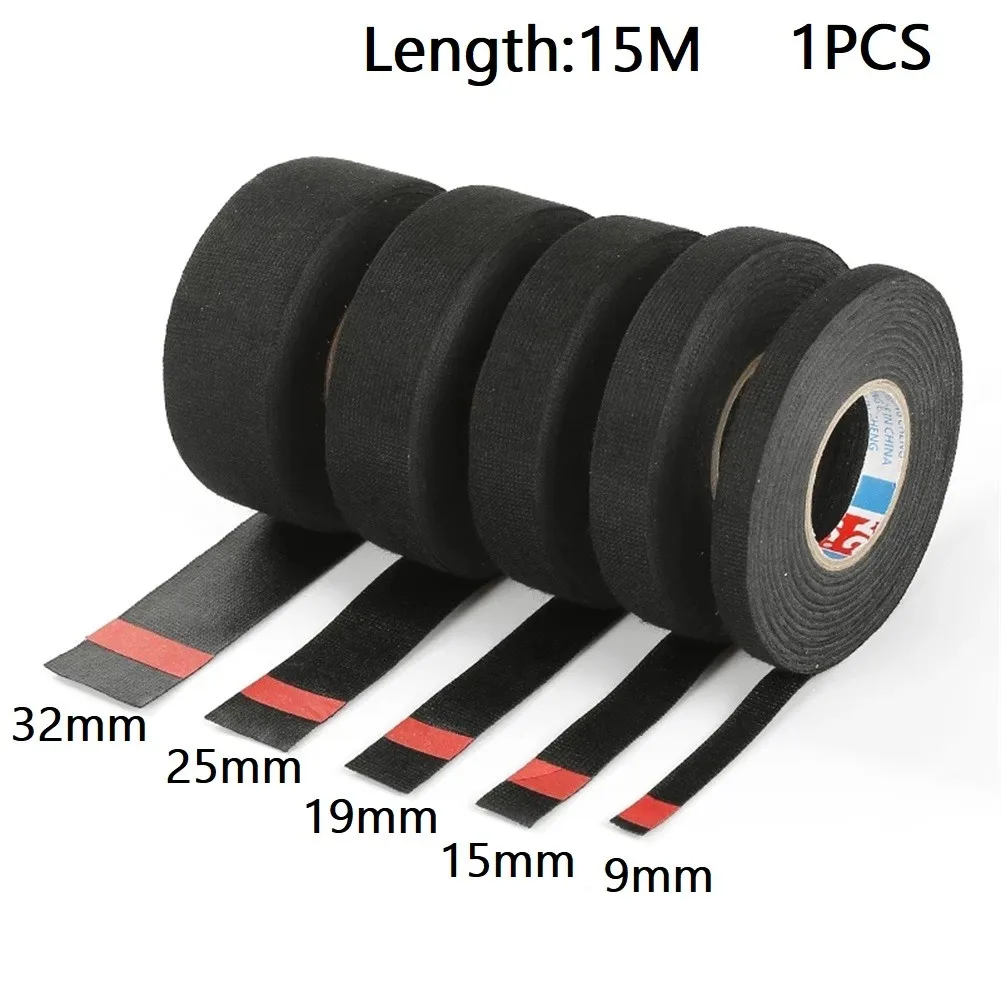 

15m Heat-Resistant Adhesive Cloth Fabric Tape Flame Retardant Tape For Automotive Cable Harness Wiring Loom Electrical Heat Tape