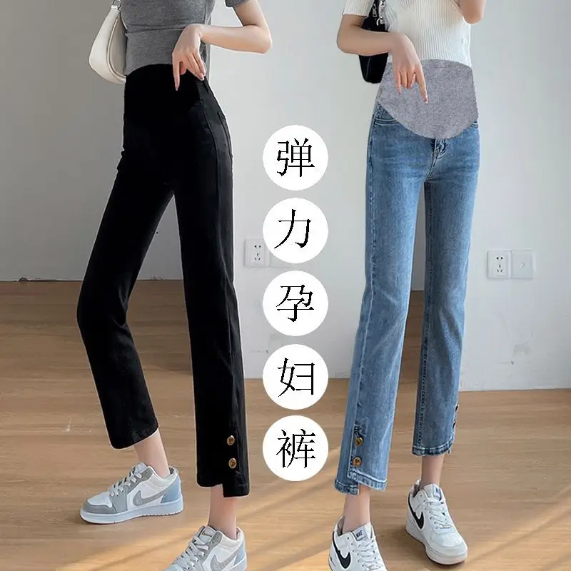 

New jeans for pregnant women thin pants for pregnant women in summer Spring and Autumn loose belly-supporting straight pants irr