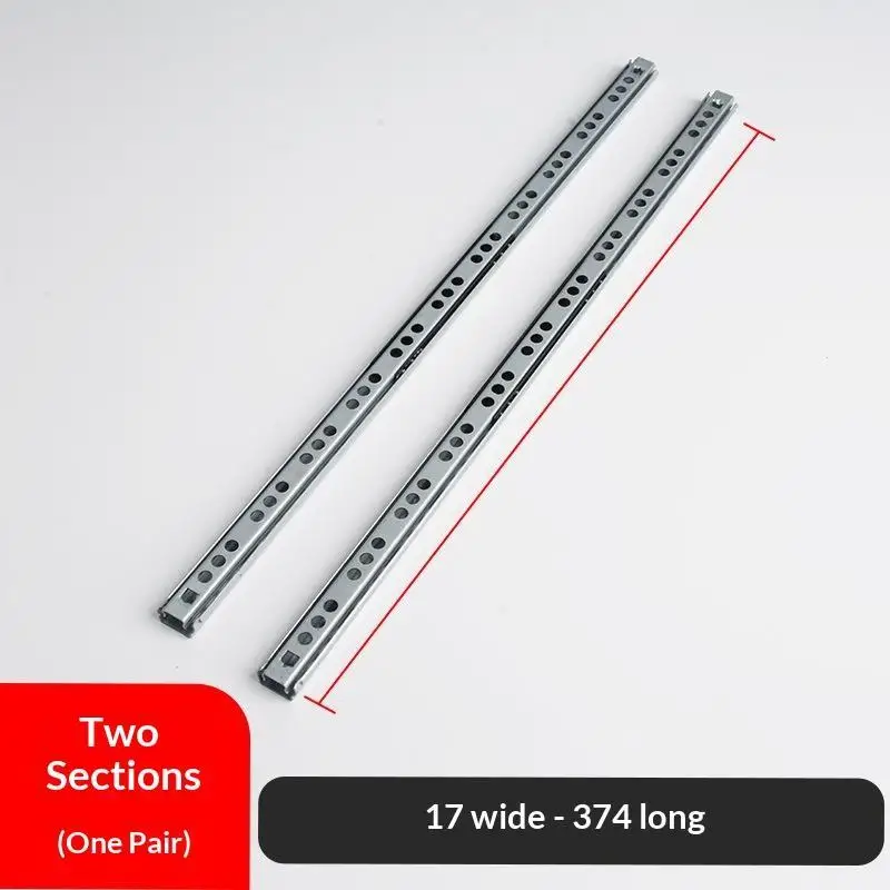 Set of 2 Full Extension Kitchen Cabinet Drawer Slides - 17mm Wide Guide Rails